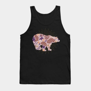 Brown bear silhouette and vintage flowers Tank Top